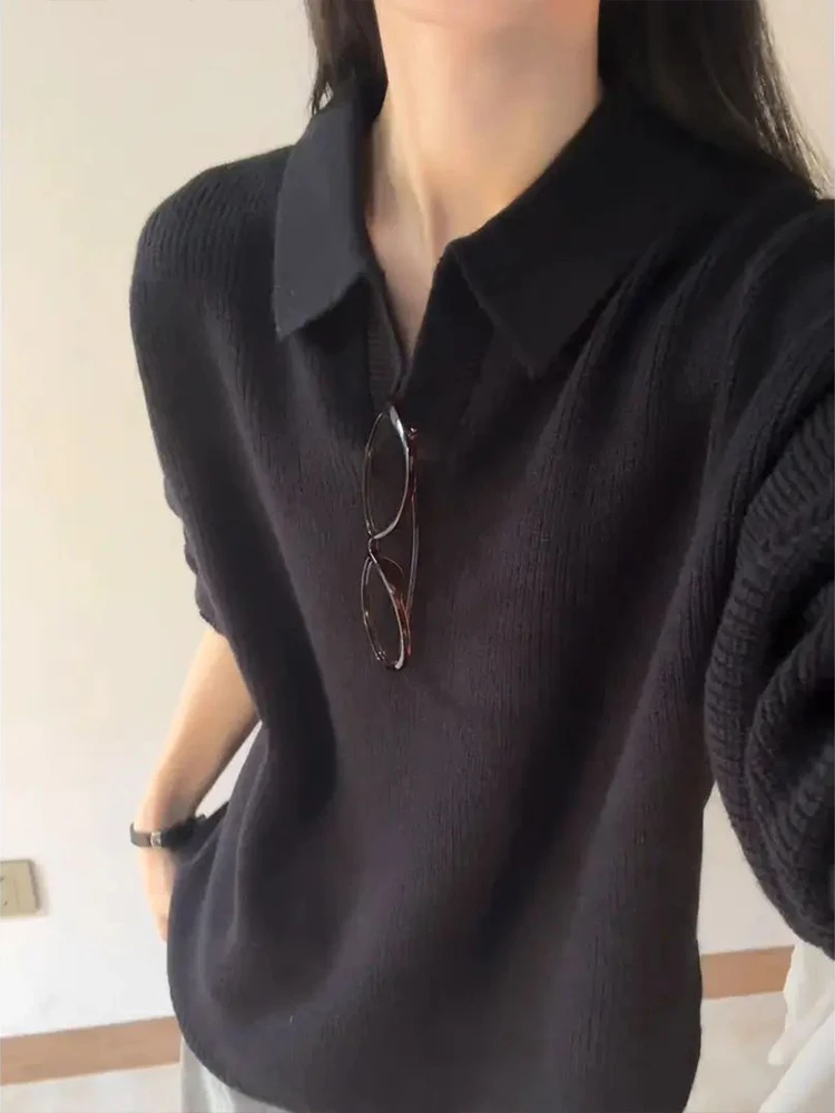 

Retro Pure Bla Ne Knitwear Men's Sle Autumn High-End Feeling Lazy Sle Heavyweight Base irt Casual Loose Fit