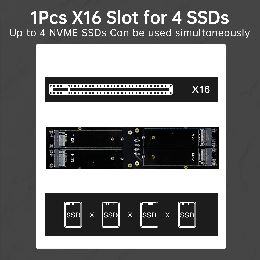 Placa de expansão JEYI 4 SSD M.2 X16 PCIe 4.0 X4 com dissipador de calor, suporta 4 NVMe M.2 2280 até 256 Gbps, suporte Raid de bifurcação