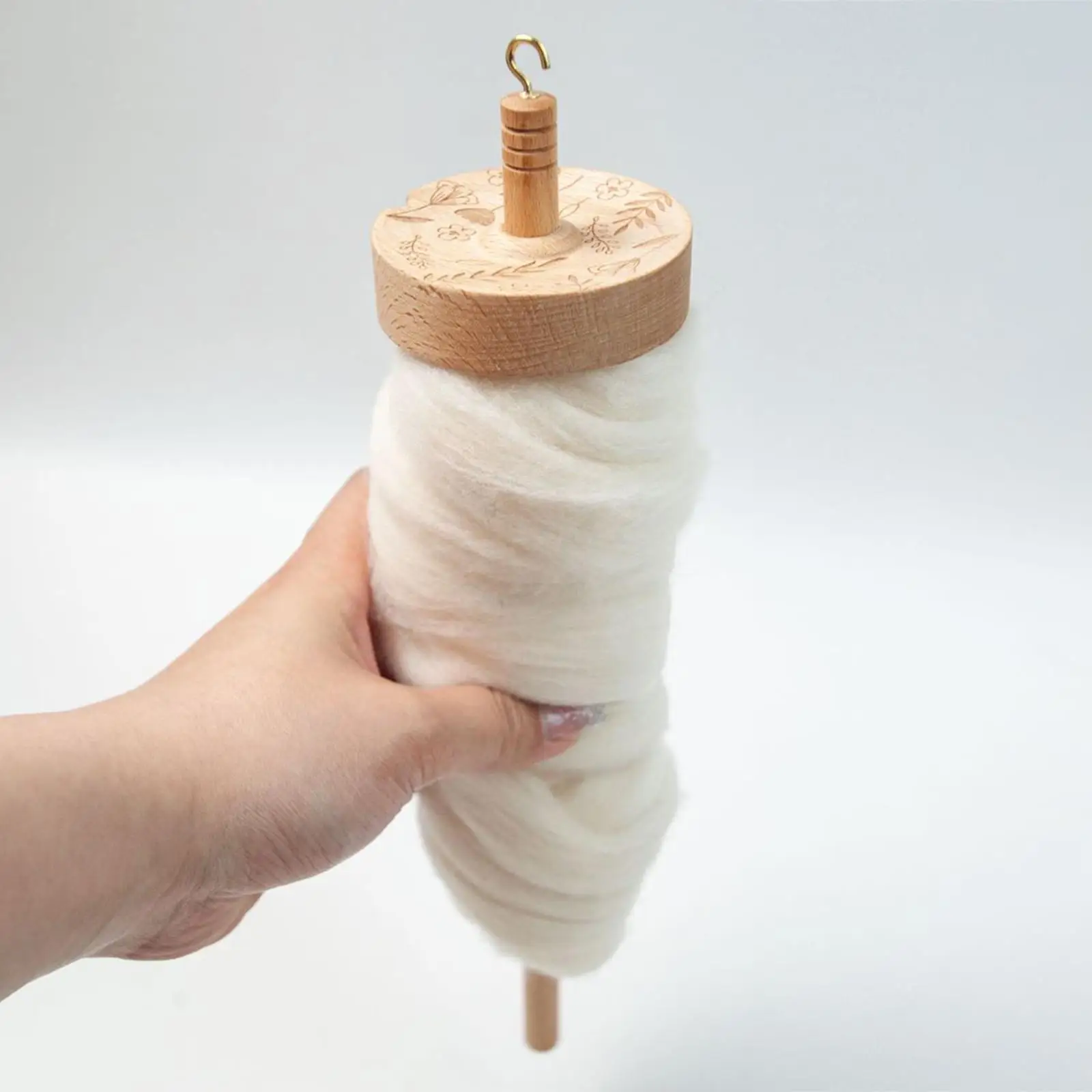 Top Whorl Wheel Portable Sewing Crafts Handmade Spindles Retro Style Drop Spindle Hand Vcarved Wood for Pom Pom's DIY Beginners