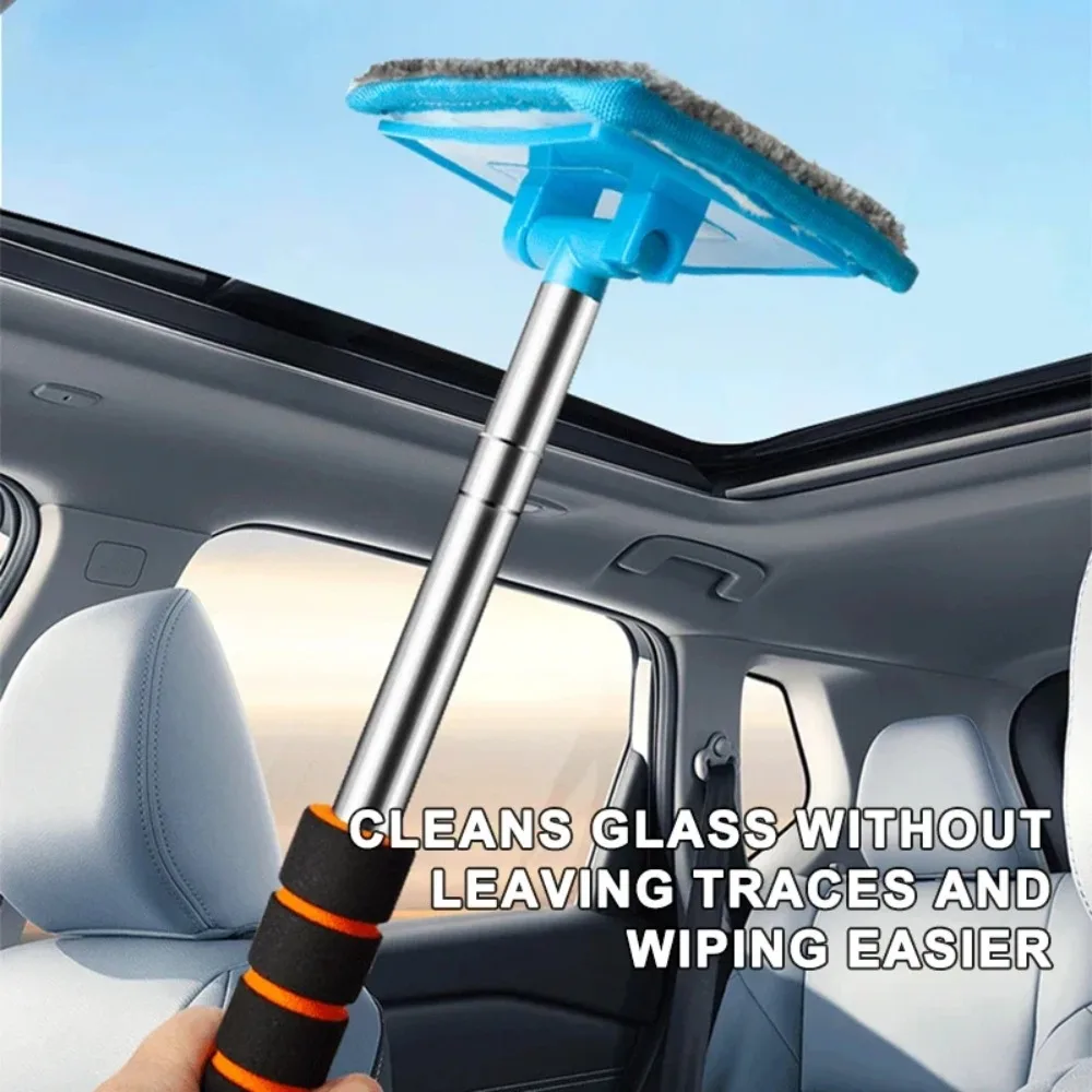 Car Windshield Glass Cleaner Microfiber Car Window Cleaning Brush Extendable Handle Interior Exterior Car Wash Tools