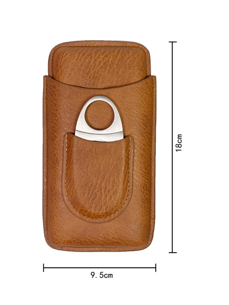 Portable Cedar Cowhide Cigar Humidifier Box With Cigar Cutter Travel Leather Cigar Case