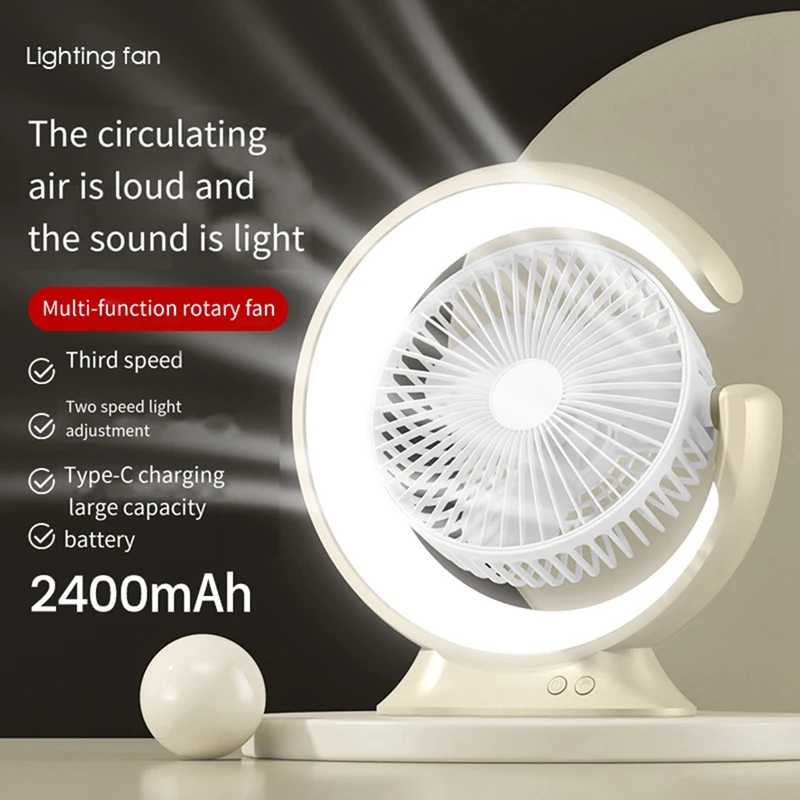 Desk Lamp Fan 2400Mah Desktop Runner Light Mini Handheld Electric Fan Practical 3 Speed Fan Easy To Use