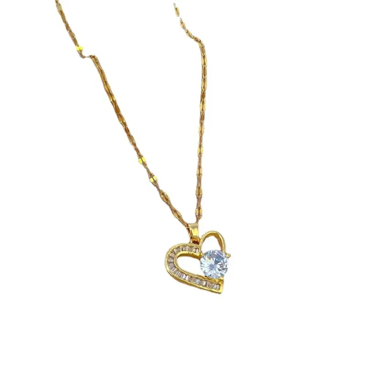DIEYURO 316L Stainless Steel Asymmetrical Heart Zircon Pendant Necklace For Women New Luxury Girls Clavicle Chain Jewelry Gifts image 4