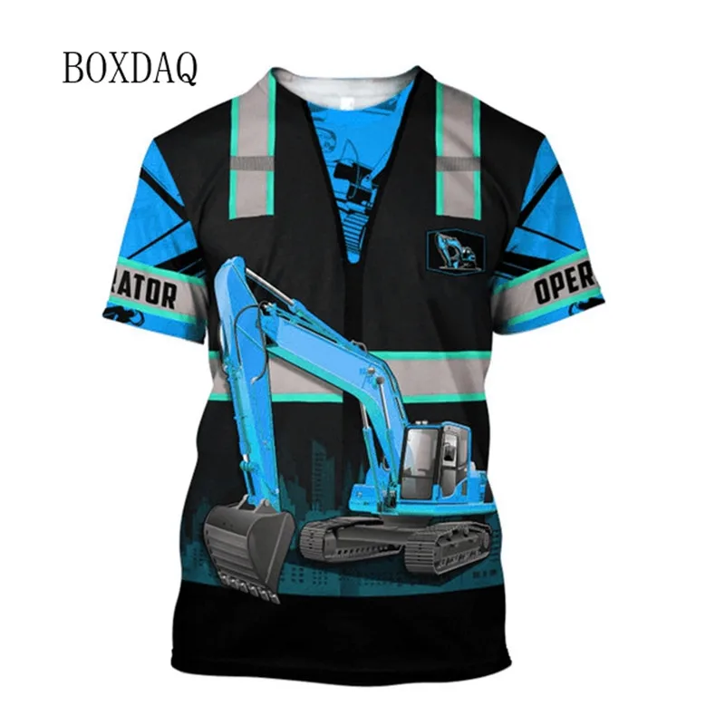 Short Sleeve Excavator Worker Clothes T-shirts For Men\'s 3D Print Digger Operator Fashion Tops 6XL Plus Size Casual Male Tees