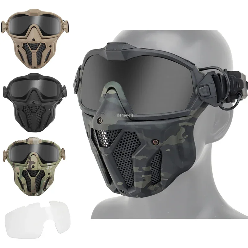 Airsoft Mask Detachable Goggles with Anti-fog Fan Tactical Paintball Protective Full Face Mask Shooting CS Goggles Masks