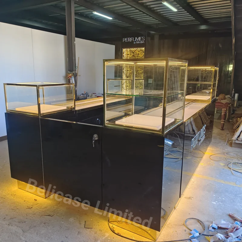 customized.Luxury Retail Store Perfume Cosmetic Glass Display Counter Showcase Elegant Perfume Display Mall Kiosk