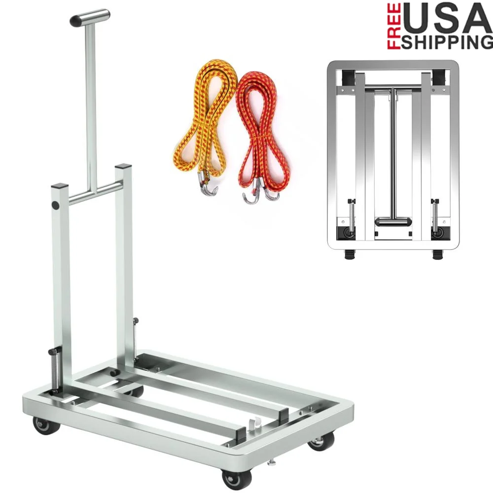 500LB Heavy Duty Folding Stainless Steel Hand Truck Dolly Cart Unique Design TPR Silent Wheels Bungee Cord Included Ideal Home