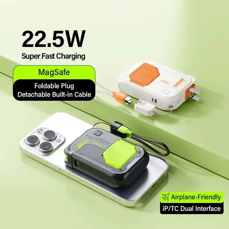 Ultimate Magnetic Power Bank! 20000mAh High-Capacity + Foldable Wall Plug & Retractable USB-C Cable. High-Speed