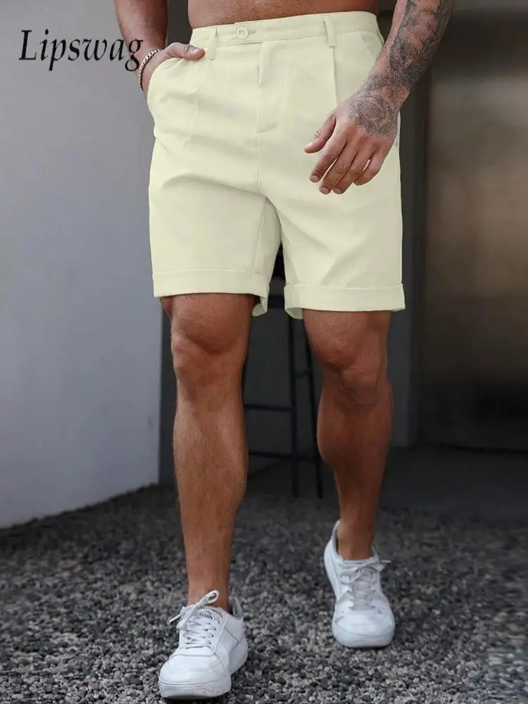 

Винтажные мужские плиссированные шорты, модные однотонные прямые шорты на весну и лето, мужские повседневные дышащие свободные шорты для отдыха