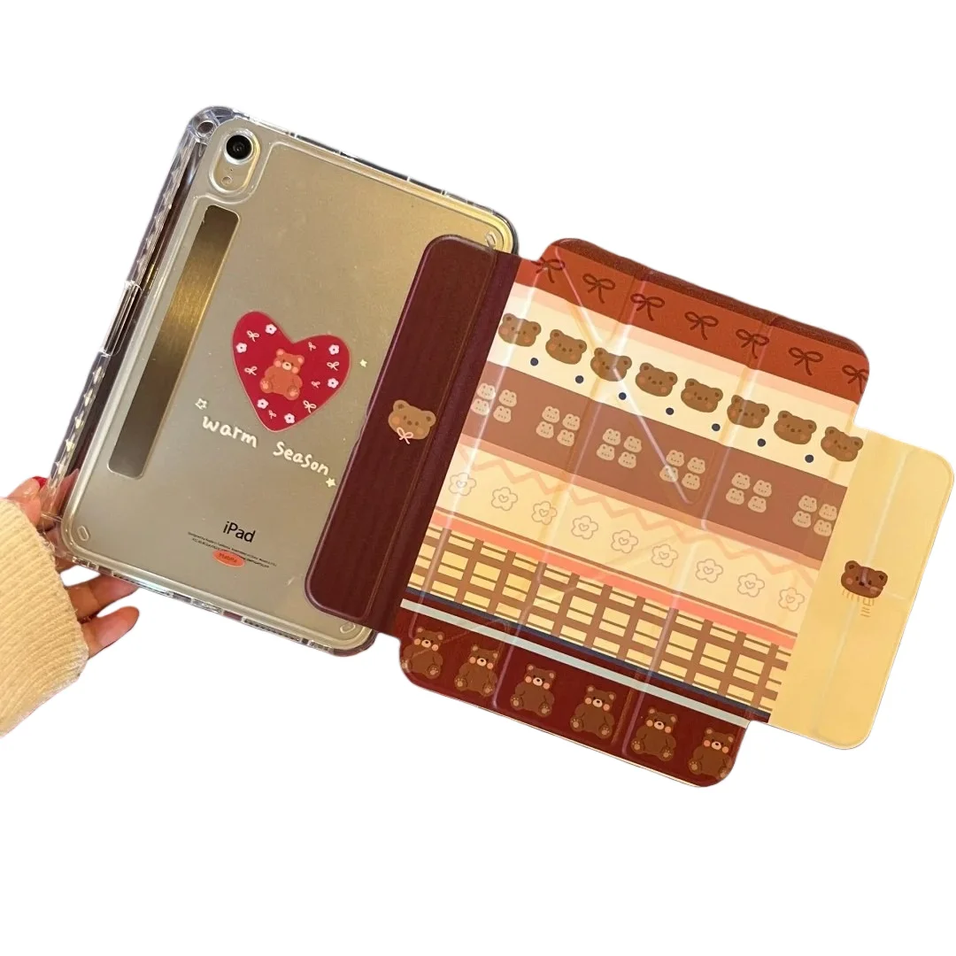 

Sweater Bear Pen Slot Magnetic Buckle Detachable Tablet Case For iPad Mini6 Air 4 5 Pro 2018 2019 2020 2021 2022 2024 2025 Cover