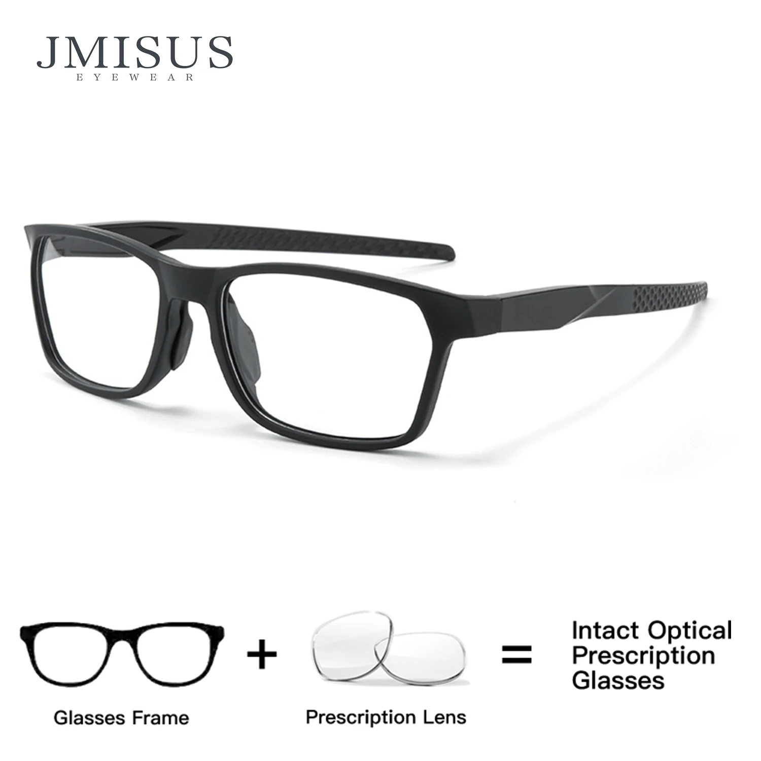 JMISUS Unisex Myopia Sports Glasses Ultra Light TR90 Square Frame Custom Minus Power Prescription Lenses for Active Lifestyle