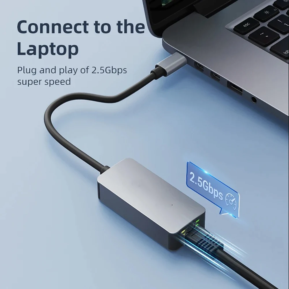 อะแดปเตอร์อีเทอร์เน็ต2500Mbps USB 3.0 Type-C Ethernet เป็น RJ45 2.5G USB 3.0อะแดปเตอร์แบบมีสายแปลงการ์ดเครือข่าย LAN สำหรับ windows/mac