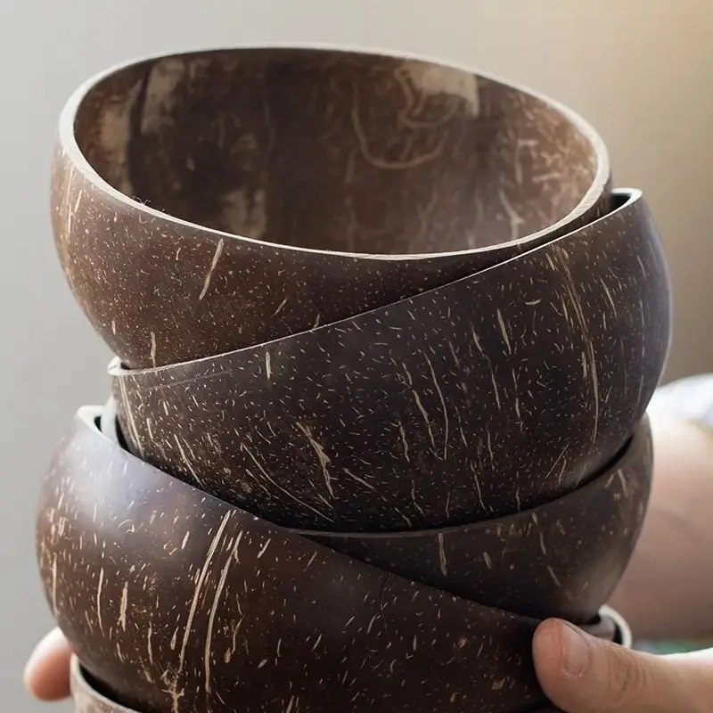 12-15cm  Natural Coconut Bowl set wooden Salad Ramen bowl Coconut Wood Spoon Set coco smoothie Kitchen tableware Coconut bowl