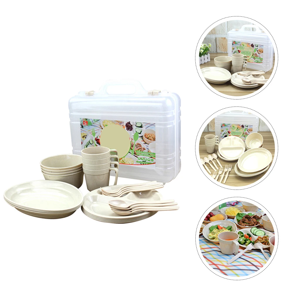 

Portable Tableware Set Camping Dish Cutlery Outdoor Plate Plastic Pp Food for Picnic Travel Lightweight Durable Safe Kids Adults