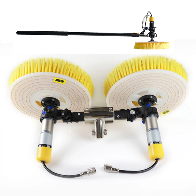 

Home Solar Power System Panel Cleaning Robot Telescopic Pole With Water Fed Brush And Battery Pack