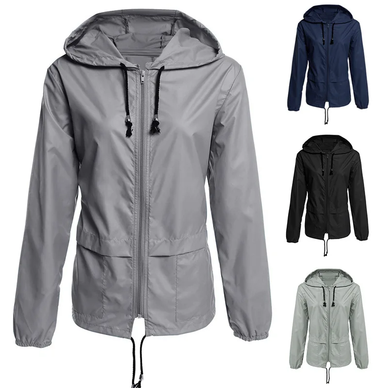 

Rainproof Jacket with Zipper and Hood, Lightweight Outdoor Jacket, Thin Outdoor Jacket for Women