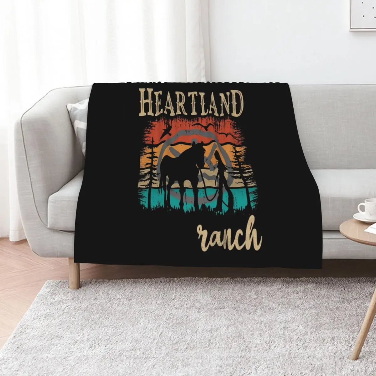 Heartland, Heartland Ranch , Horse Lover, Sunset heartland, Heartland Retro Vintage, Ranch Lover, Horse Owner Throw Blanket
