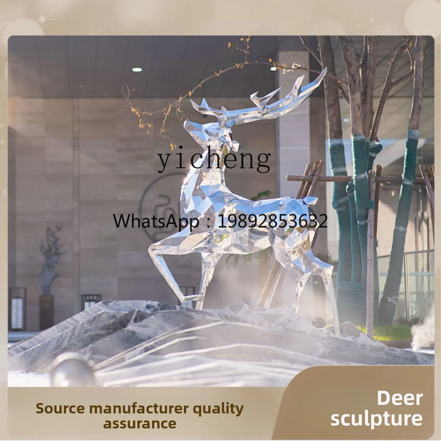 ZZ  stainless steel sculpture deer mirror animal shape decoration outdoor urban garden