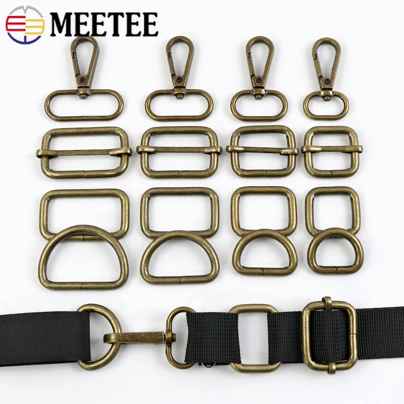 

10P Bag Strap Metal Carabiner Clips 20-38mm O D Ring Swivel Lobster Buckles Belt Tir-Glide Slider Dog Collar Combination Buckle