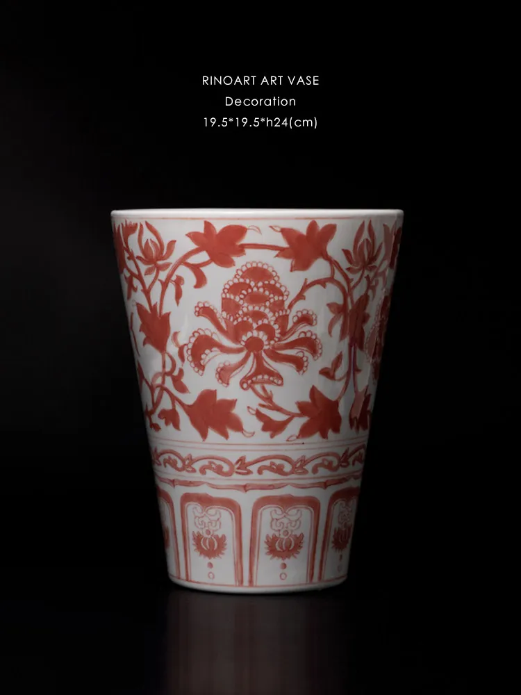 Red Floral Pattern Flower Pot Ceramic 24cm Tall White Porcelain Flower Plant Pot  Decorative Large Flowerpot Living Room Decor