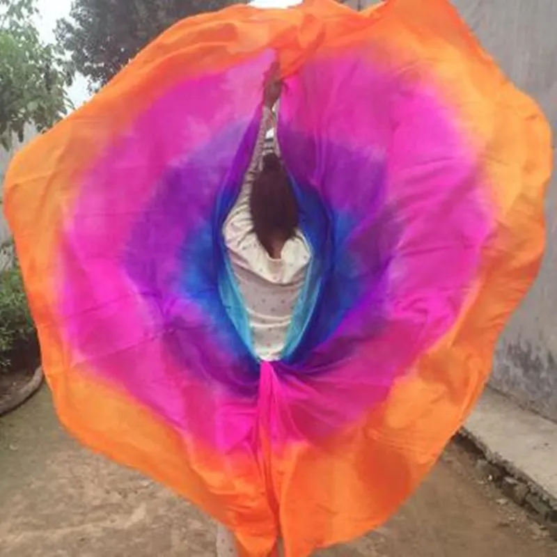 Half Circle Gradient Belly Dance Silk Veils Dancer Stage Performance Props White Yellow Pink Orange 250*114cm Professional