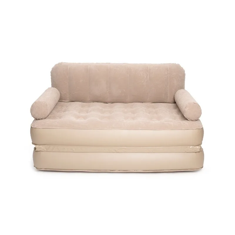 Portable Inflatable Air Sofa Bed Foldable Reclining Velvet Surface Built-in Pump For Living Room Camping Outdoor Use