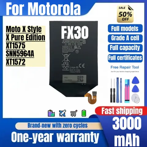 FX30 for Motorola Moto XStyle/X Pure Edition/XT1575/SNN5964A/XT1572 Phone Battery Replacement Bateria Grade A Cell with Tools