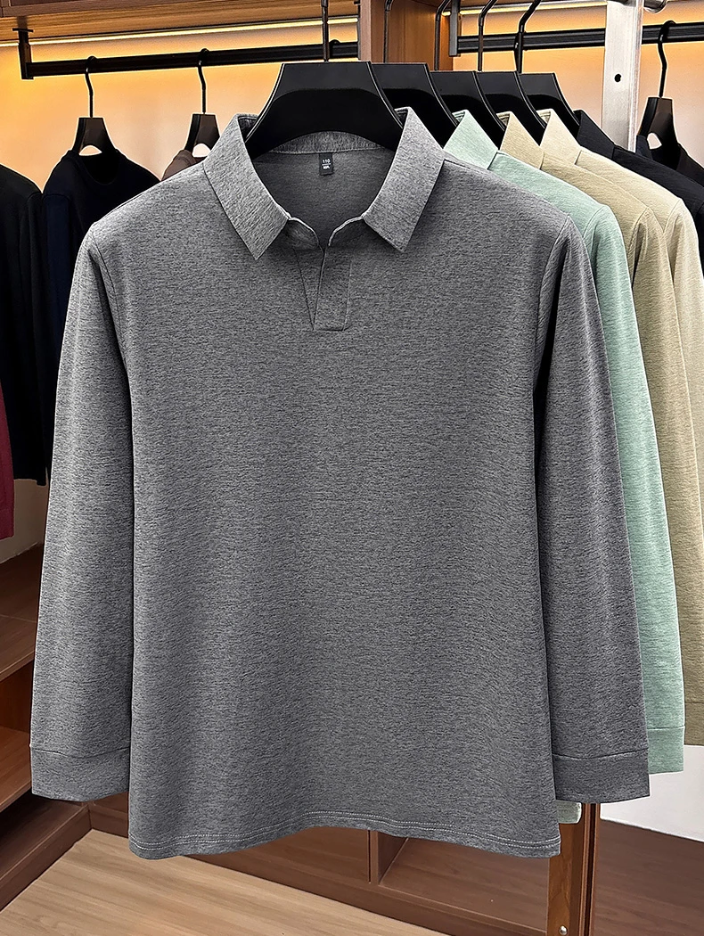 Herren Business Casual Langarm-Poloshirt Frühling Herbst Komfortables Atmungsaktives Arbeitsoberteil für Formelle Anlässe T-Shirts für Männer – Detail 18