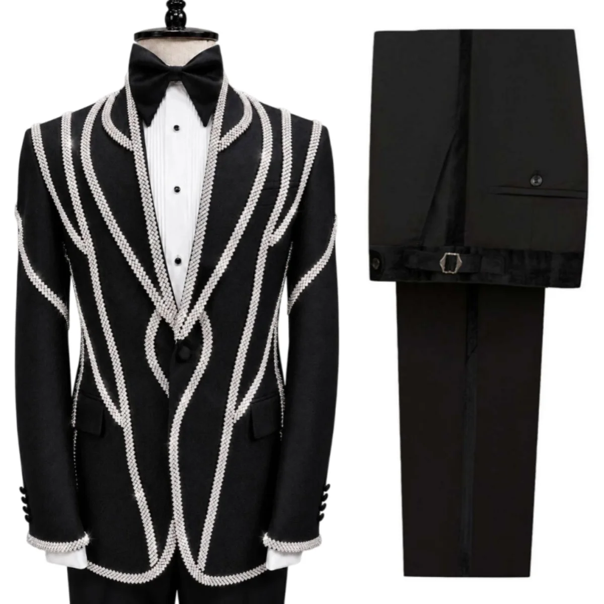 Design Wedding Tuxedos Shawl Lapel 2 Piece Set Men Suit Luxury Crystal Jacket Pant Evening Blazer Party Banquet Customized