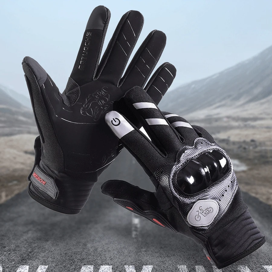 قفازات شاشة تعمل باللمس للرجال، قفازات كاملة الأصابع للدراجات النارية على الطرق الوعرة، قفازات واقية للسباق، غلاف صلب واقٍ مضاد للانزلاق