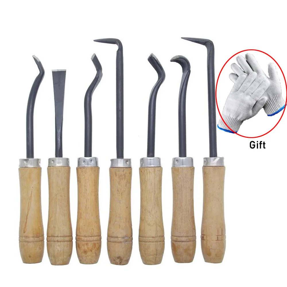 7pcs/set Bonsai Pick Knife Drawing Knife Carving Knife Set Wood Handle Home Garden Hand Tools with Gloves
