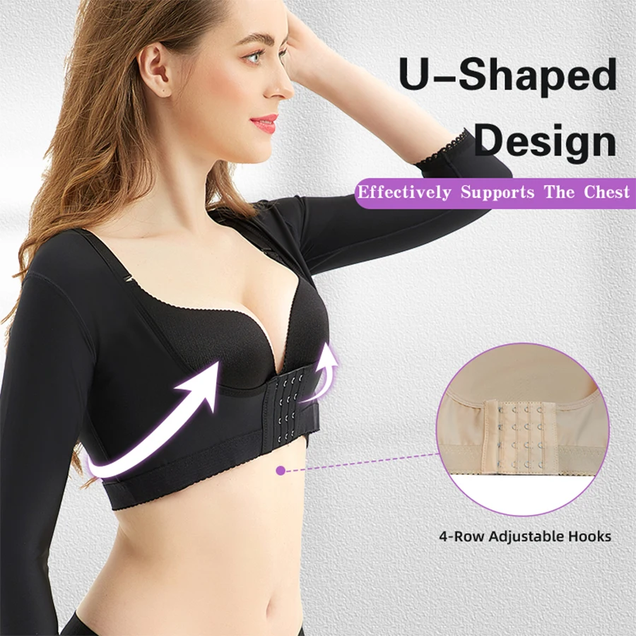 Humpback Posture Corrector Breast Support Shaper Bra Women Upper Arm Post Surgery Compression Faja Shapewear With Long Sleeves