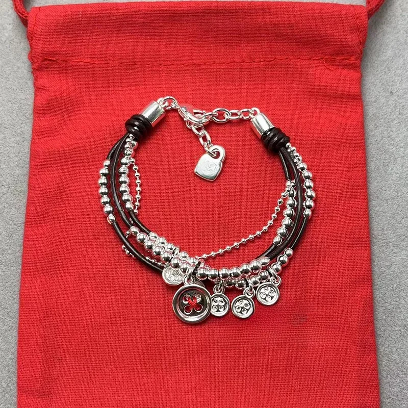 Pulsera de cuentas de cuerda de cuero exquisita de alta calidad europea y americana, bolsa de regalo de joyería romántica para mujer 2023