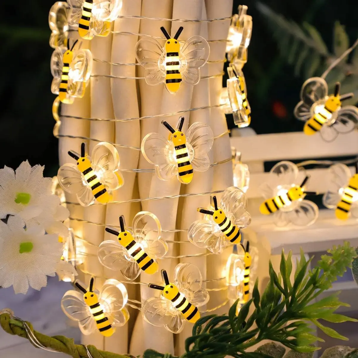 1Pack Bee Lights Battery Operated Bee String Lights For Bedroom Plants Patios Party Wedding Xmas Decorative String Lights