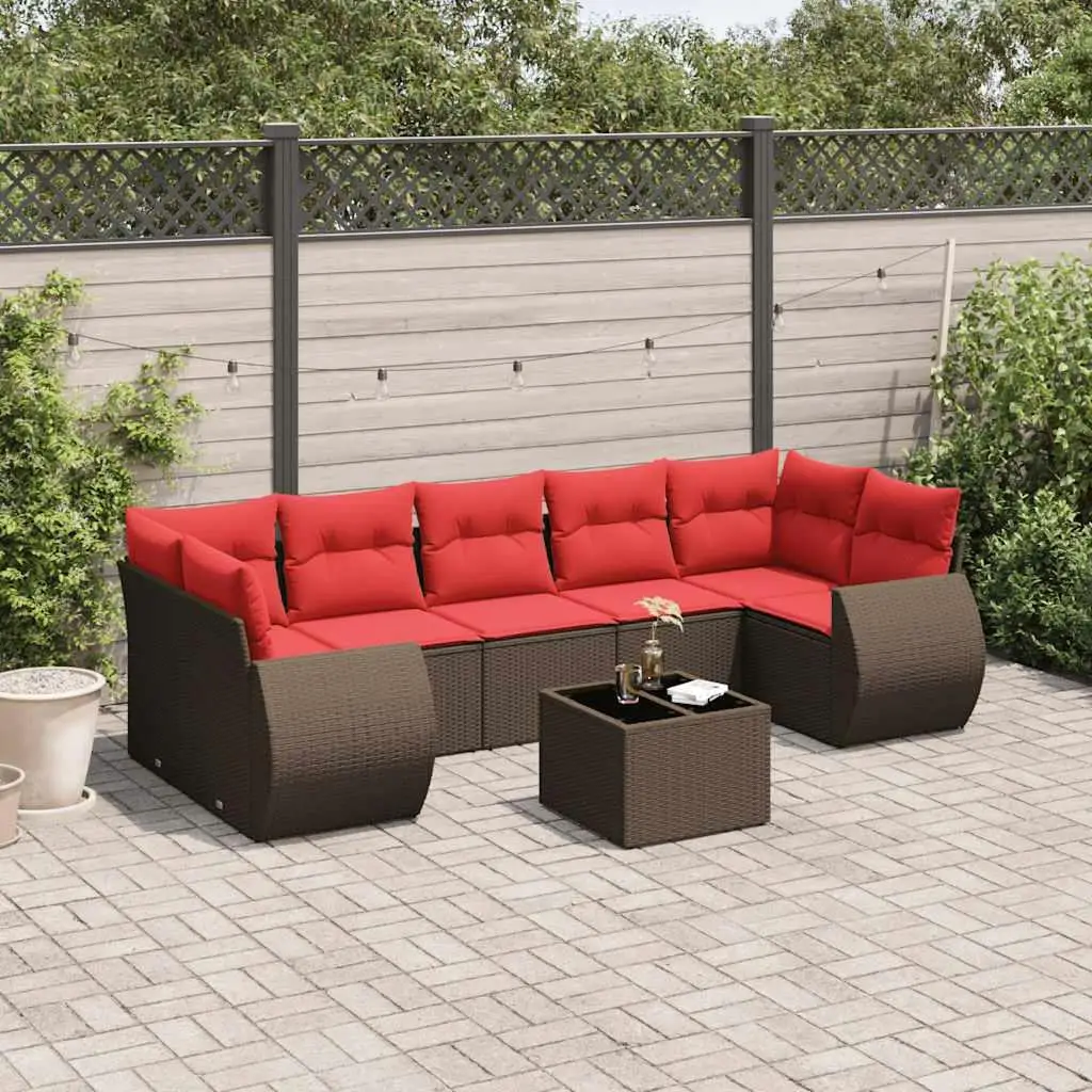 

Stylish 8 Piece Outdoor Patio Sofa Set with Brown Cushions Poly Rattan Furniture for Garden Balcony Terrace