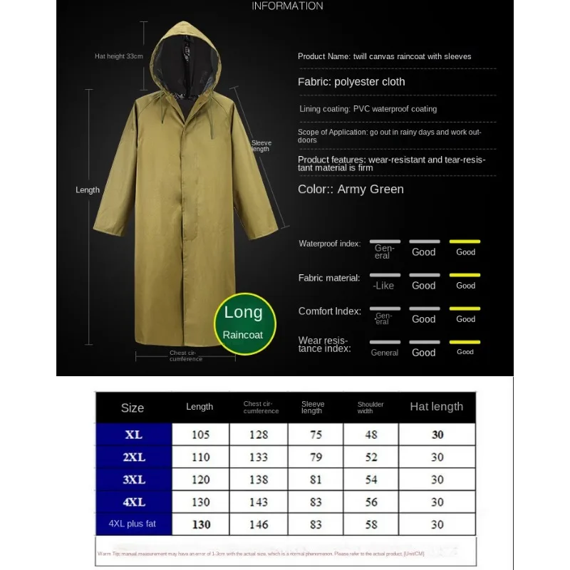 2024 New Long Sleeved Canvas Thickened Outdoor Hiking Construction Site One-piece Windbreaker Style Poncho Full Body Raincoat