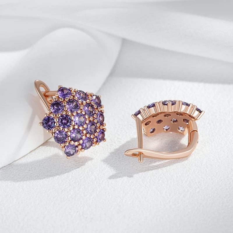 Kinel Hot Shiny Purple Natural Zircon Drop Earrings For Women Trend 585 Rose Gold Color Bride Wedding Fine Jewelry Crystal Gift
