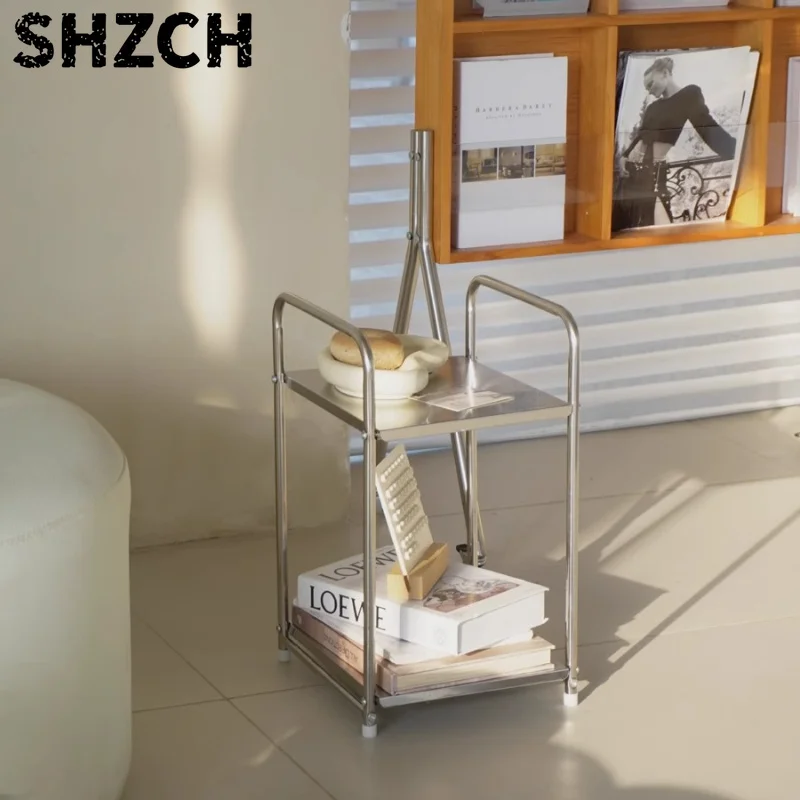 Ins Stainless Steel End Tables Minimalist Home Organizer Living Room Storage Shelves Bedhead Multi Layer Cart Storage Solution - view 5
