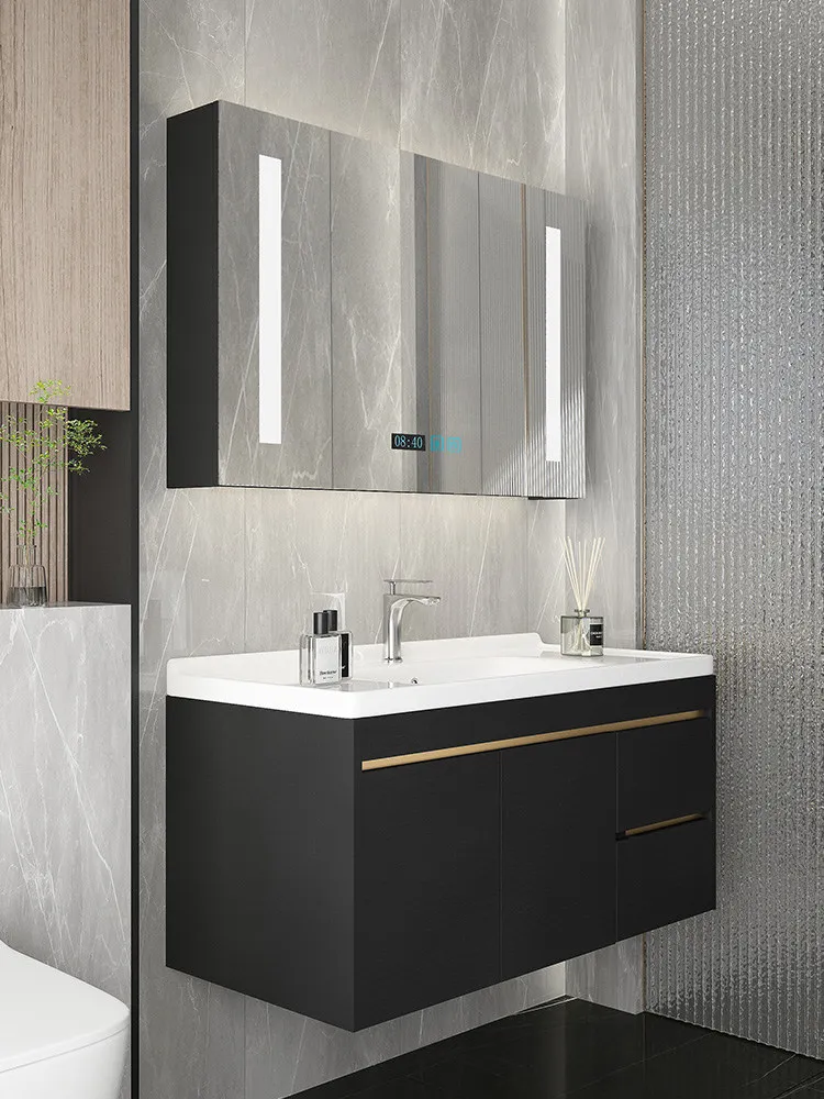 

Nordic solid wood bathroom cabinet modern simple bathroom washstand light luxury wash basin cabinet combination