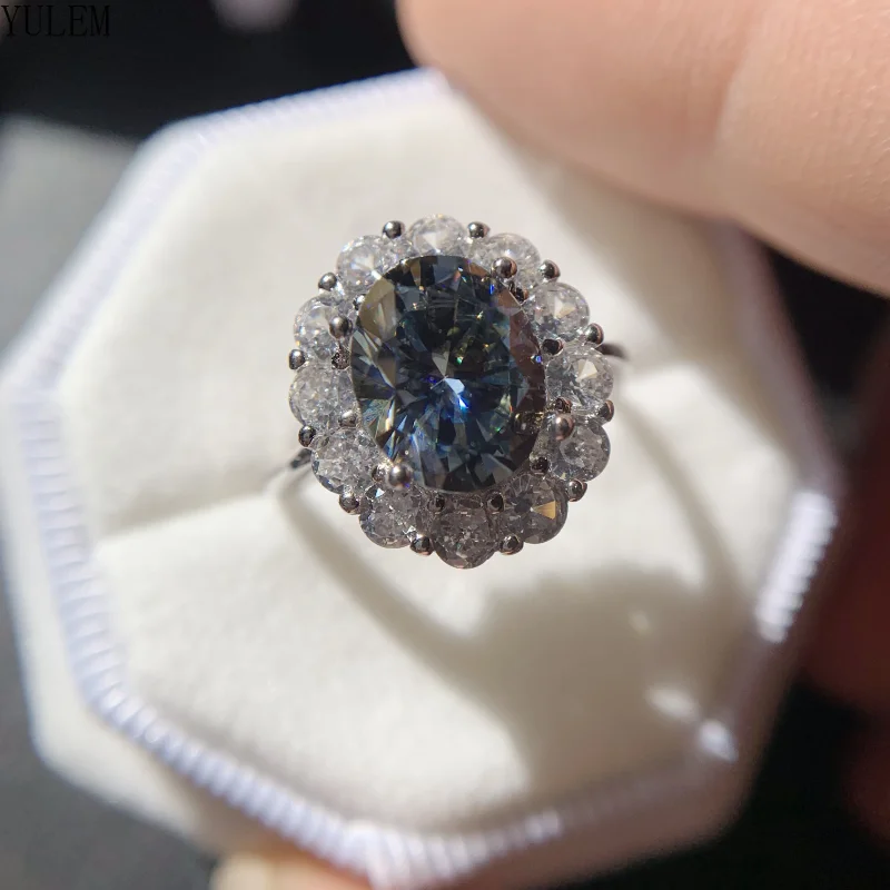 YULEM Oval Cut 3ct Gray Moissanite Diamond Ring 925 Sterling Silver Party Wedding Band Rings Women Engagement Promise Jewelry