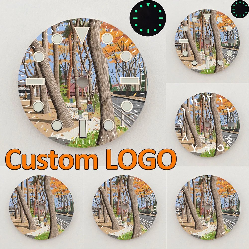 28.5mm NH35 Dial Autumn Forest Park Scenery Dial Luminous Dial NH36 Dial Watch Accessories Fits NH35/NH36 Movement Custom LOGO