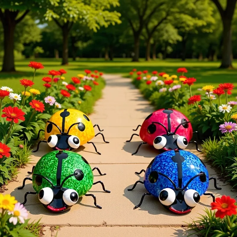 Colorful ladybug wall decoration, insect 3D iron art metal creative courtyard outdoor wall decor, simulated beetle shell