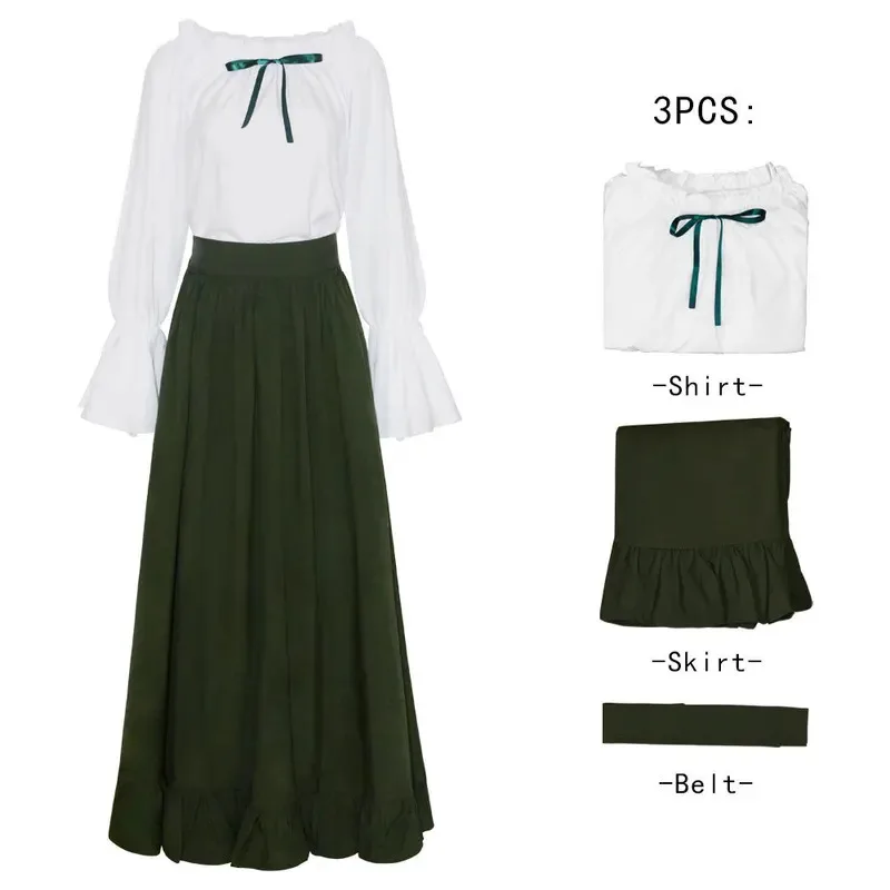 

Средневековый косплей, Ренессанс, готическое женское платье, костюм на Хэллоуин, ретро рубашка, юбка, комплект для косплея