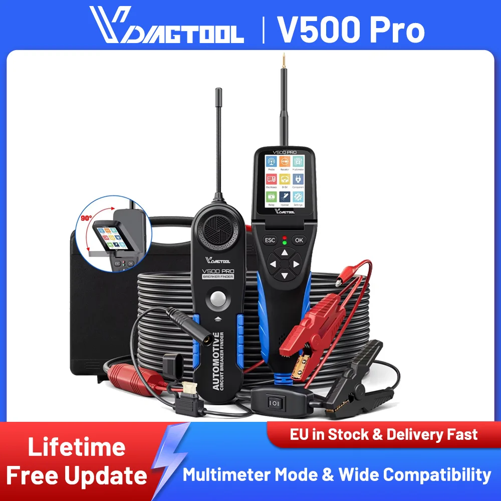 VDIAGTOOL V500 Pro Testeur de circuit automobile Sonde de circuit électrique V500Pro Outil de recherche de disjoncteur 2-en-1 9/30V Multimètre/Oscilloscope/Test d'injecteur pour circuits ouverts et
