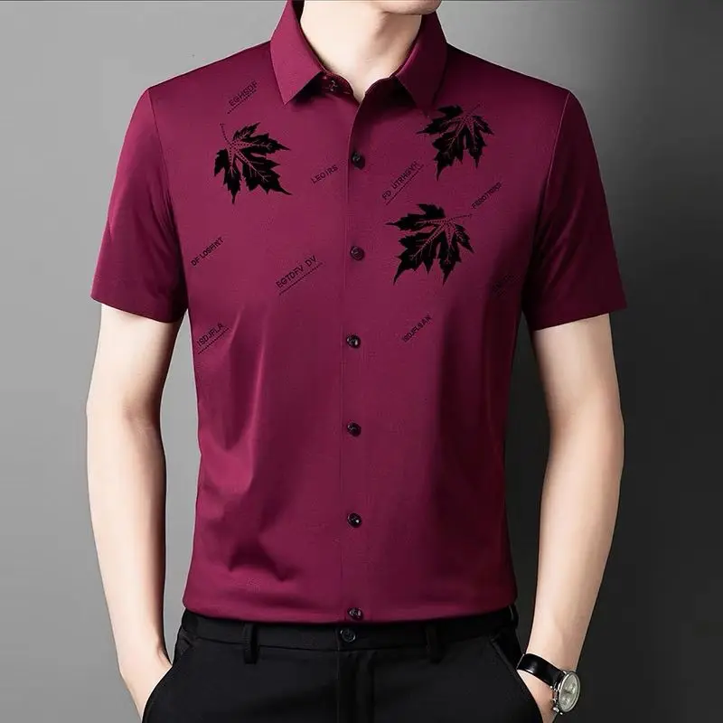 2024 New Summer High-end Atmospheric Casual Minimalist Business Fashion Printed Wrinkle Resistant Breathable Short Sleeved Shirt