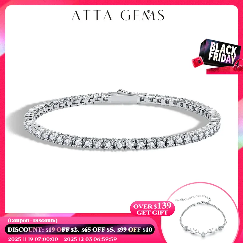 

ATTAGEMS D Цвет Круглая огранка 5,0 4,0 мм Теннисный браслет с муассанитом для женщин и мужчин Настоящее серебро 925 пробы Пройти тестер бриллиантов Подарок