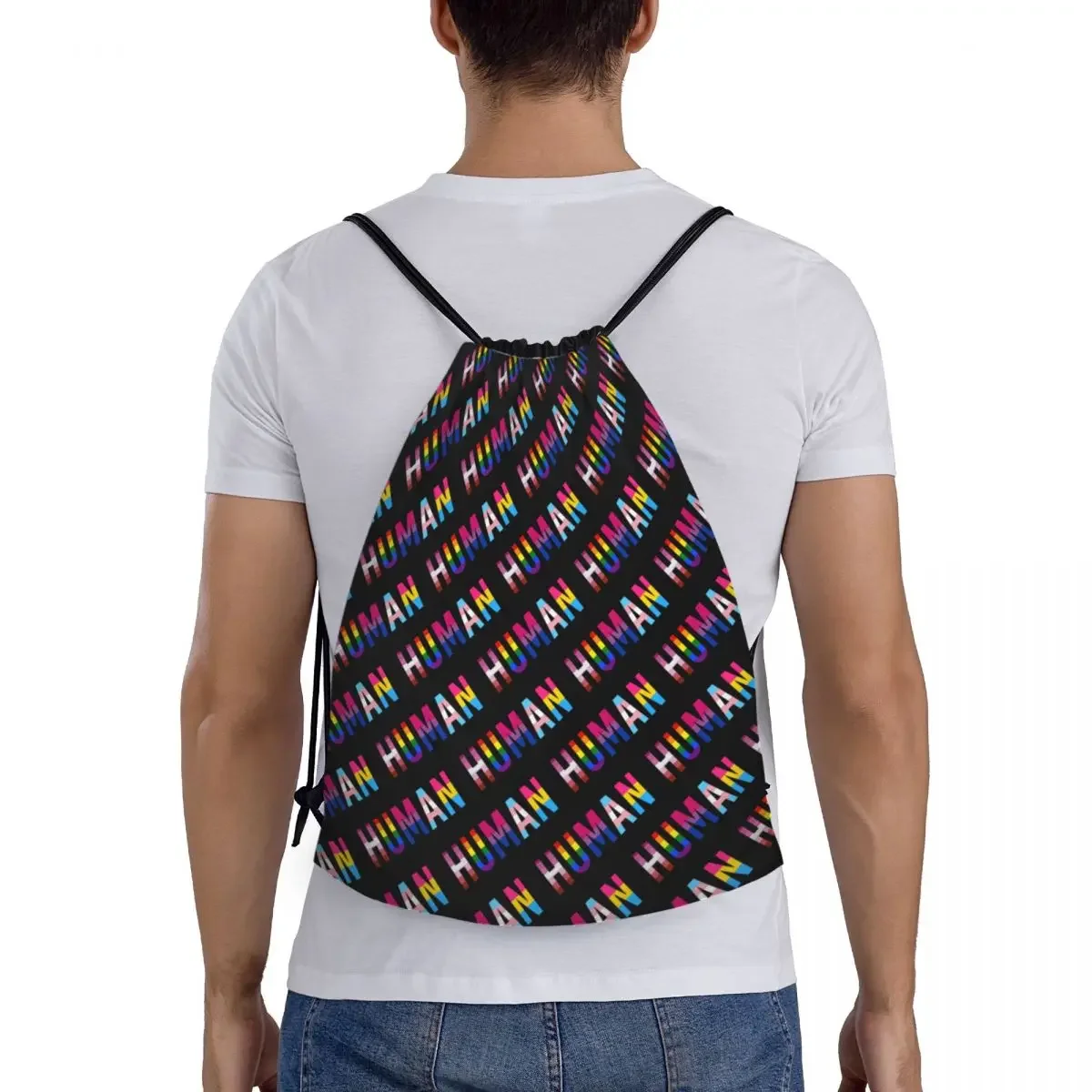 Custom Rainbow Human Lgbt Drawstring Bags Women Men Lightweight Lesbian Gay Pride Sports Gym Storage Backpack