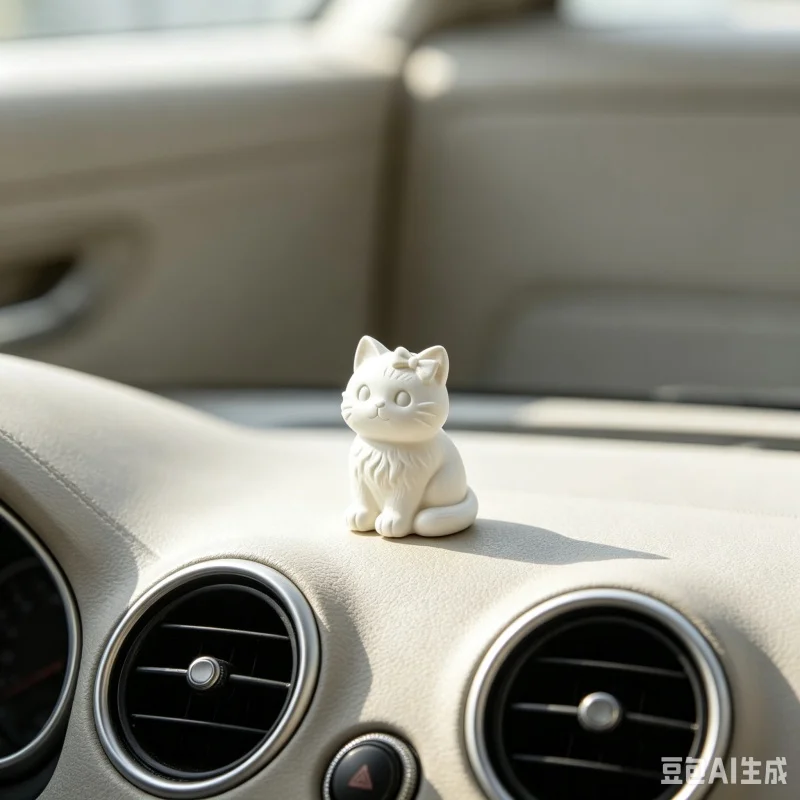 3D Printed White Fluffy Kitten Sculpture With Bowknot Cute Mini Cat Figurine Ornament Minimalist Desktop Home Office