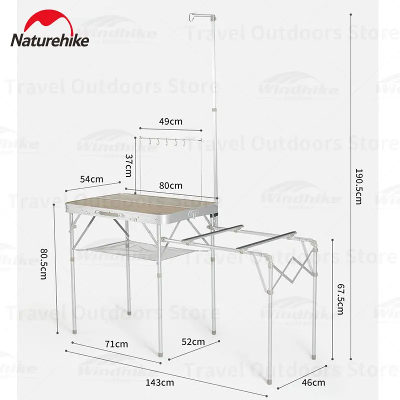 Naturehike MDF Portable Cooking Table Outdoor Camping Picnic Barbecue Kitchen Cooking Table Multifunctional Shelf Table