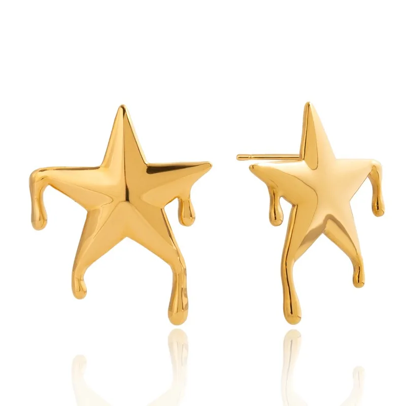 

Minar Simple Smooth Surface Metal Liquid Melts The Five-pointed Star Drop Earrings for Women 18K Gold PVD Plated Titanium Steel